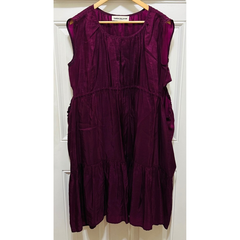 CARON CALLAHAN Timora Plum Purple Silk Midi Dress Sleeveless Size L